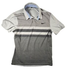 Nike Golf Polo Shirt Mens M Grey Striped Dri-FIT Modern Fit 897916-012 Excellent
